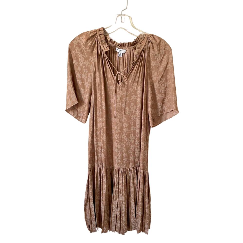 Current Air Los Angeles Tie Pleated Floral Midi Dress Tan Size XS
